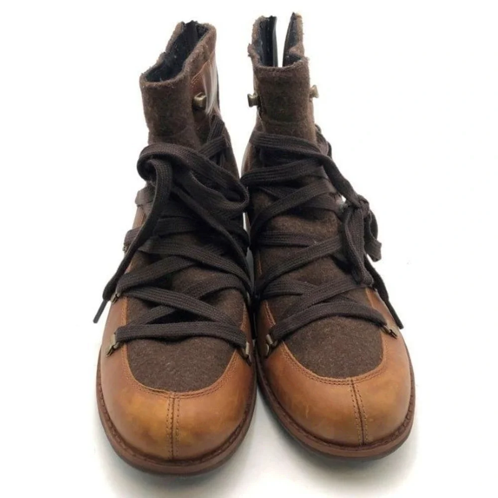 Merrell J004418 Women's 9 Brown‎ Leather Felt Rear Zip Lace Up Ankle Boots EUC